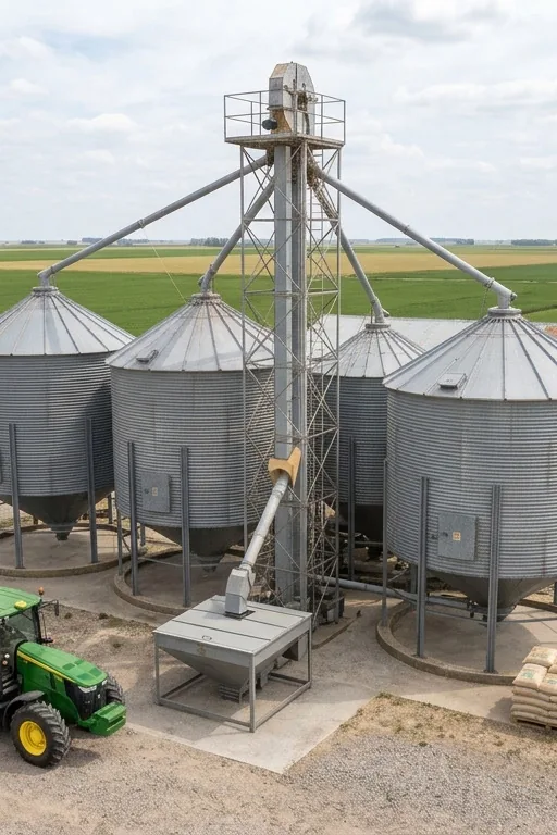 Planta de silos con sistema de aireación de granos